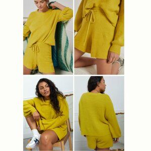 Anthropologie Mustard Yellow Knit Sweater & Shorts Set
